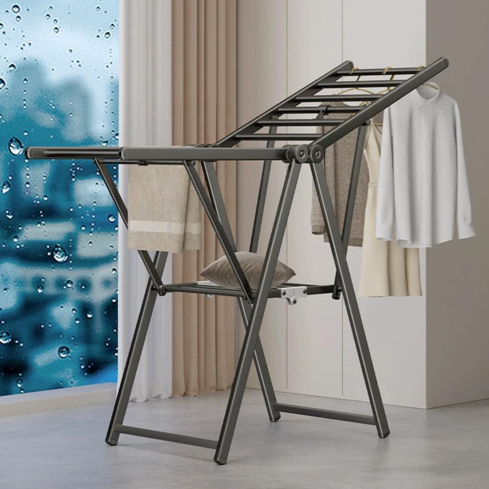 Folding Clothes Rack Indoor and Outdoor Balcony Bedding Drying Artifact Carbon Steel Bedroom Drying Rack Household Drying Pole