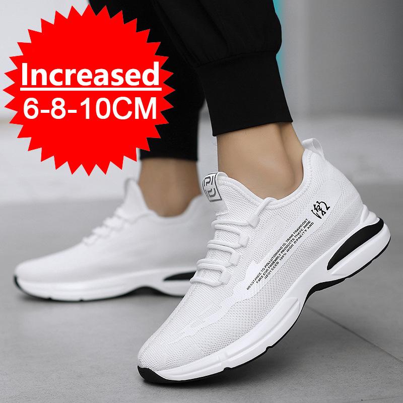 Summer Breathable Mesh Elevator Shoes for Men 10cm Invisible Height Increase White Men's Sneakers Outdoors Casual Canvas Shoes