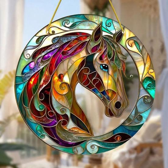 Акриловый Лошадь Ловец Солнца Эффект Витража Подвесное Украшение на Окно Конные Подарки для Мамы Бабушки Женщин Любителей Лошадей
