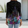 Women's Fashion Casual Lapel Short 3/4 Sleeve Christmas Print Shirt Women's Button Up Tops