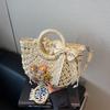 Lace Strap Straw Bag Fashion Vegetable Basket Woven Bag Shoulder Messenger Women's Bag Seaside Vacation Beach Bag