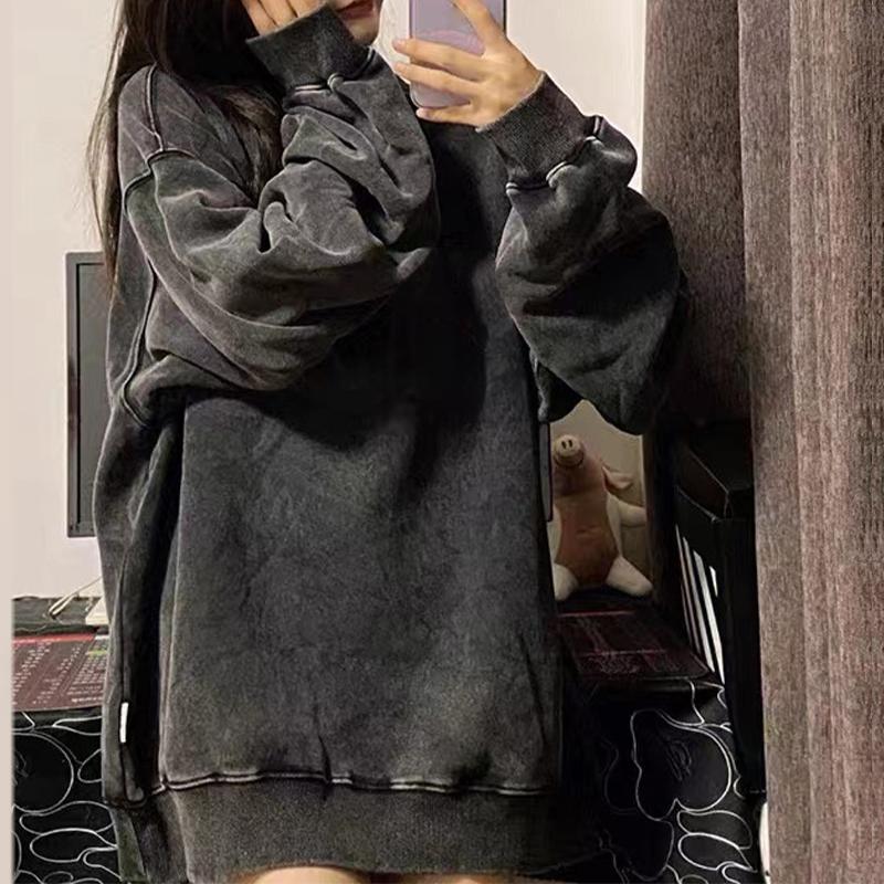 Женская толстовка с круглым вырезом, потертый модный свободный топ