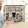 Двусторонняя косметичка (Цельный кусок) с дизайном «Кот и книга», идеально подходит для ежедневной косметики