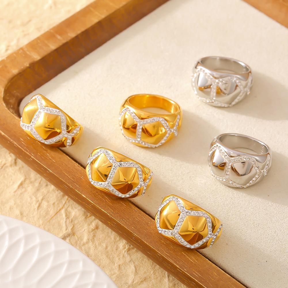 Кольцо Wind Pentagonal Splicing Diamond Set с бриллиантами Niche Light Luxury Design, ювелирные изделия из титановой стали с покрытием из 18-каратного золота