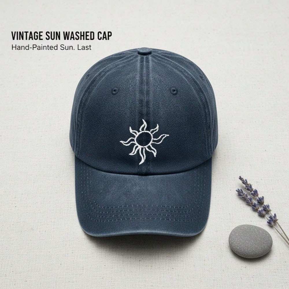 Sun Print Baseball Cap - Vintage Washed Adjustable Soft Fabric Breathable Casual Streetwear Baseball Hat For Men Women Daily Wear Outdoor Sports