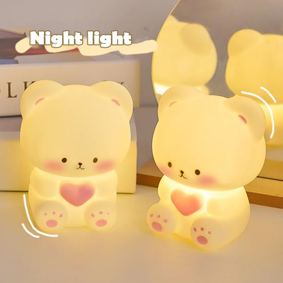 Мультяшный медведь Ночной светильник Мягкий свет без мерцания Питание от батареек Мягкий силиконовый