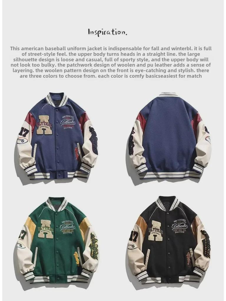 Мужская куртка в корейском стиле 2024 года с контрастными вставками: Американский образ в стиле бейсбола на весну/осень