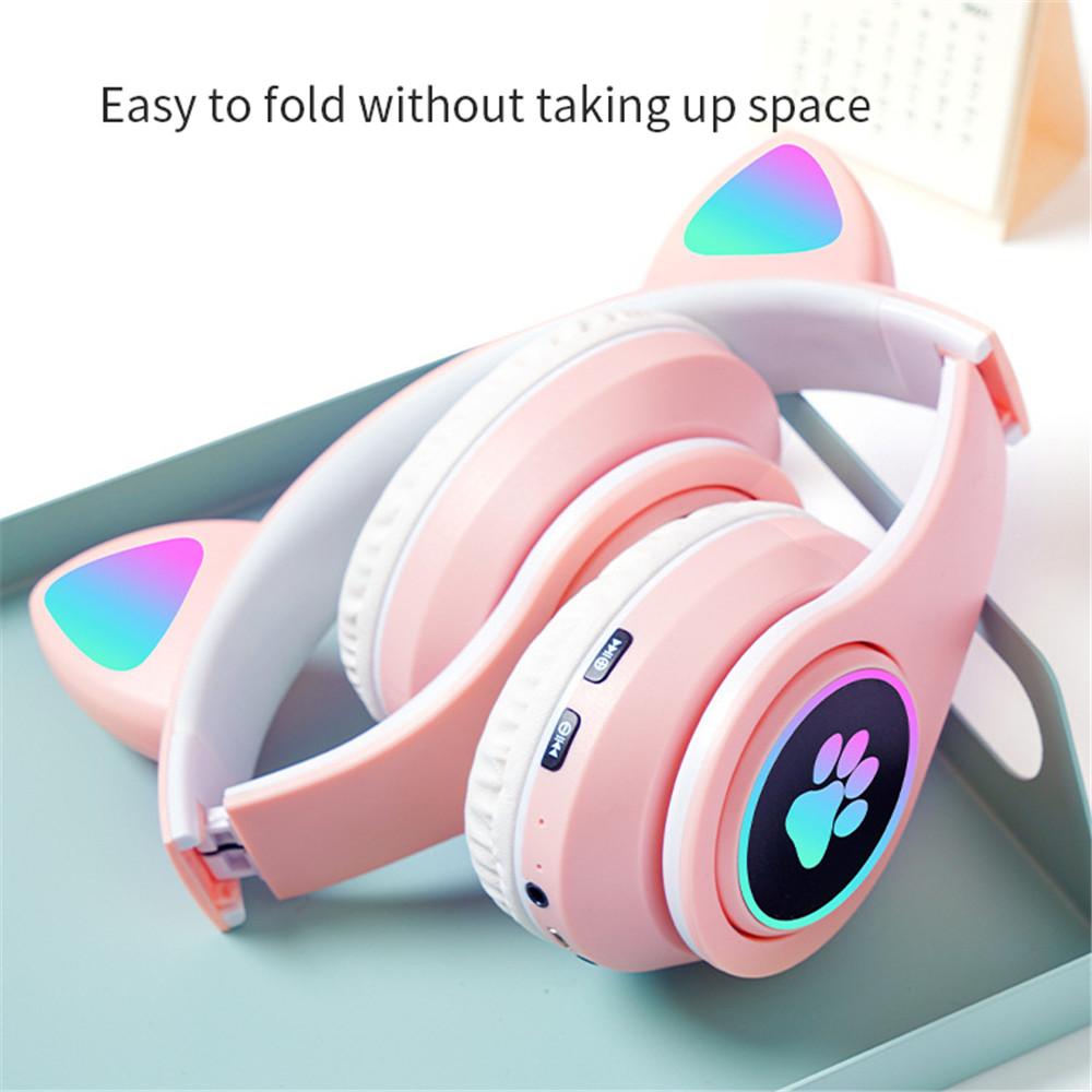 Cute Cat Ear Headphones Bluetooth 5.0 Wireless Game Headset Bass Noise Cancelling Stereo HiFi Music Support TF Card Casco Mic Girl Gift Pink