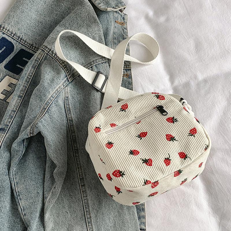 Милая вельветовая сумка через плечо с клубничкой, повседневная, на молнии, модная сумка кроссбоди, сумка-тоут, женская, для девочек, для путешествий, работы, сумка-мессенджер CLE