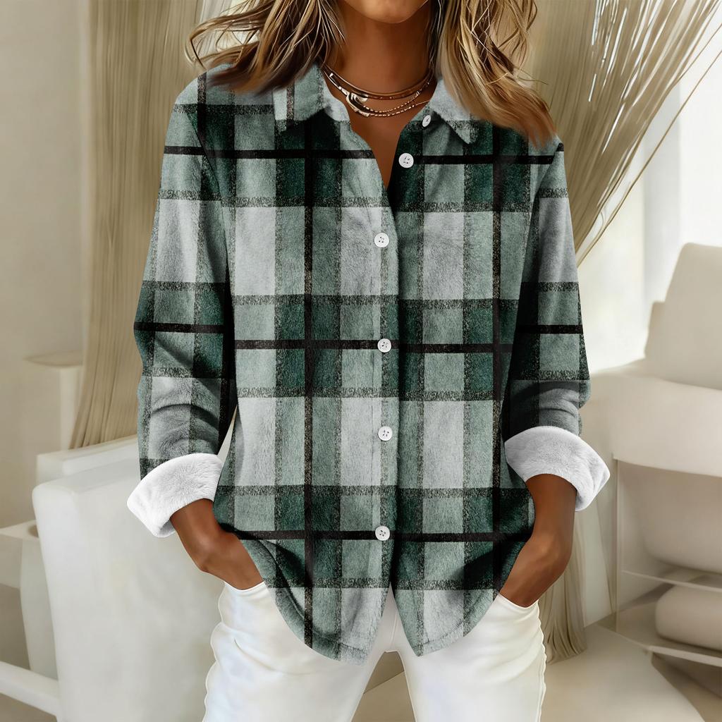 Женская рубашка-блузка с принтом и пуговицами, длинный рукав, повседневный базовый рубашечный воротник, обычный топ