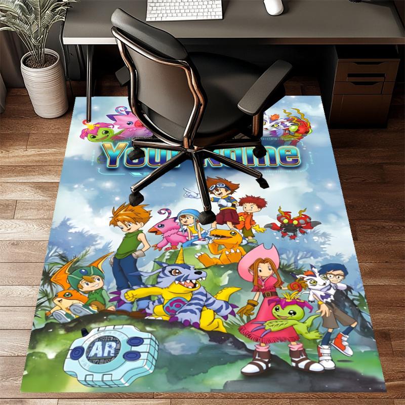 Custom Digimon Mat Personalized Name, Polyester Washable Indoor Entryway Rug, Gift for Christmas, Easter, Thanksgiving Day