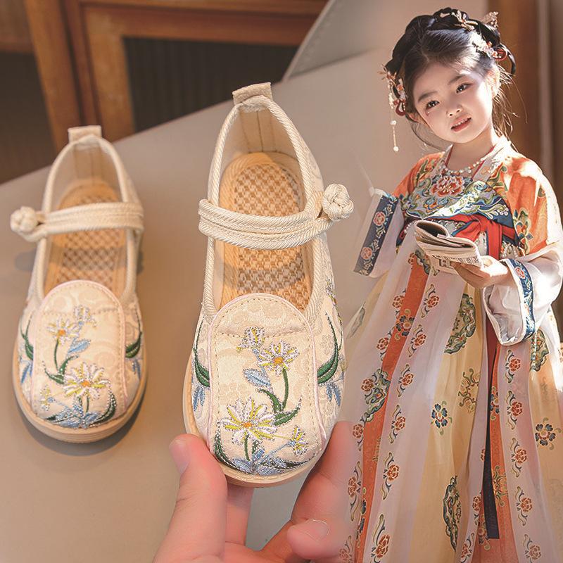 Детская обувь ханьфу, новые весенние и осенние туфли для девочек в старинном стиле с вышивкой, туфли принцессы ханьфу из ткани