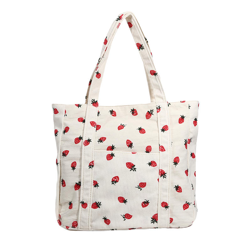 Холщовая сумка-тоут с принтом клубники - Вместительная сумка на одно плечо для хранения, Модная повседневная женская сумочка