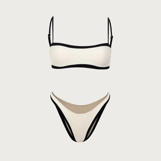 2 шт./комплект женский комплект бикини слинг бандо бюстгальтер с подкладкой высокая талия трусы комплект раздельный дизайн пляжная одежда для отдыха