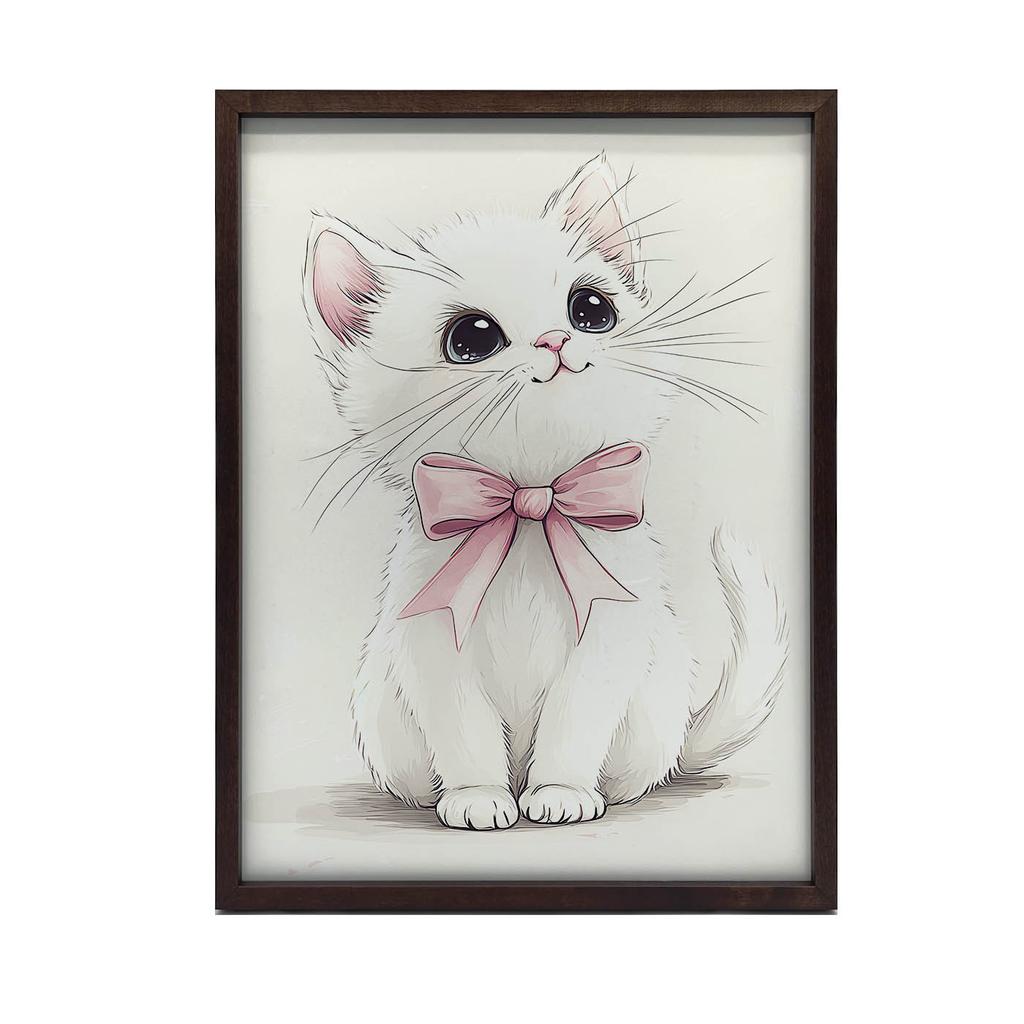 Plakat Urocza Kotek Z Różową Kokardką Plakat Urocza Kotek Z Różową Kokardką, 40X50 Cm, Rama Aluminiowa Złota, Papier Matowy 230 Gsm