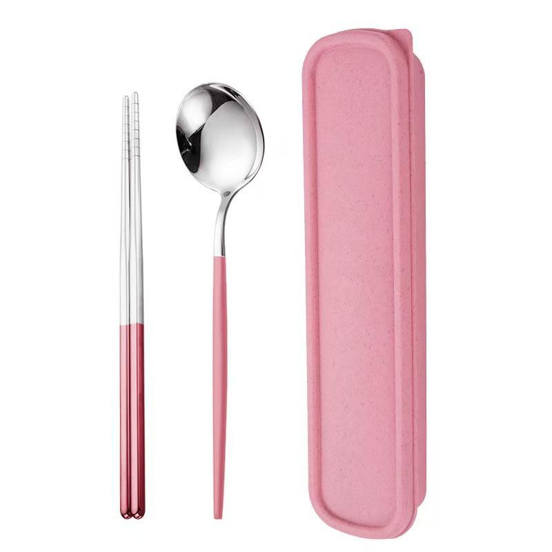 Дорожный набор столовых приборов из нержавеющей стали 410: Вилка, Ложка и Палочки в Подарочной Коробке. Идеально подходит для студентов!