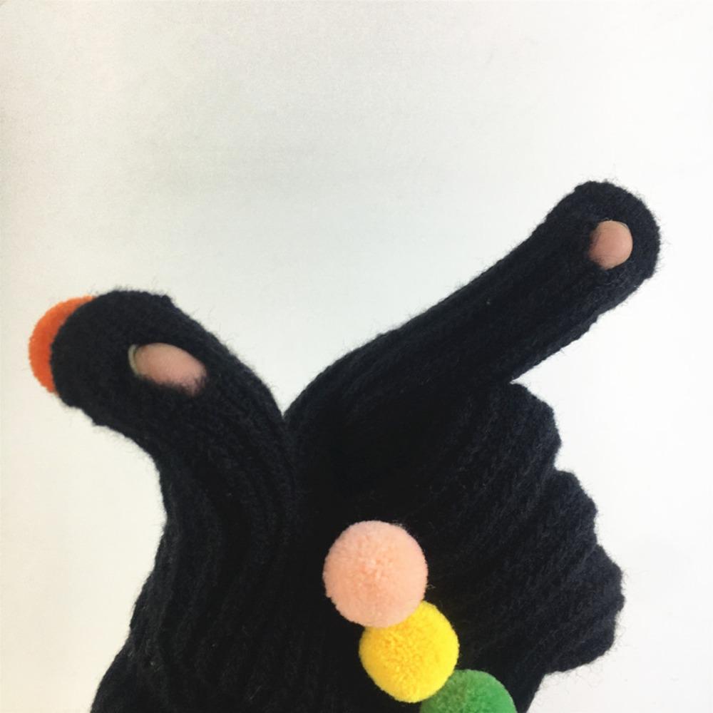 Korean Style Full Finger Mittens Colorful Hairball Cycling Driving Gloves Knitting Gloves Outdooor