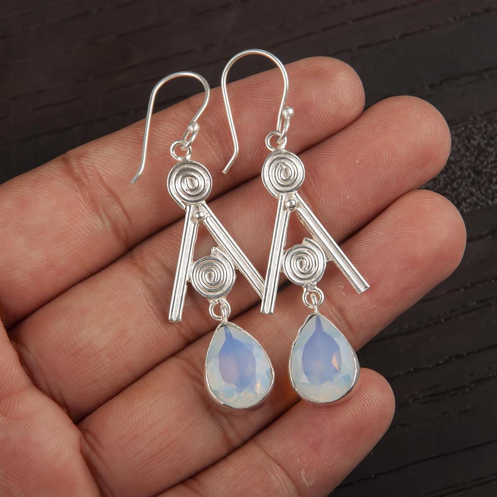 Серьги из цельного серебра 925 пробы с молочным опалом, серьги с драгоценными камнями ручной работы, подарки жене, абсолютно новые серьги