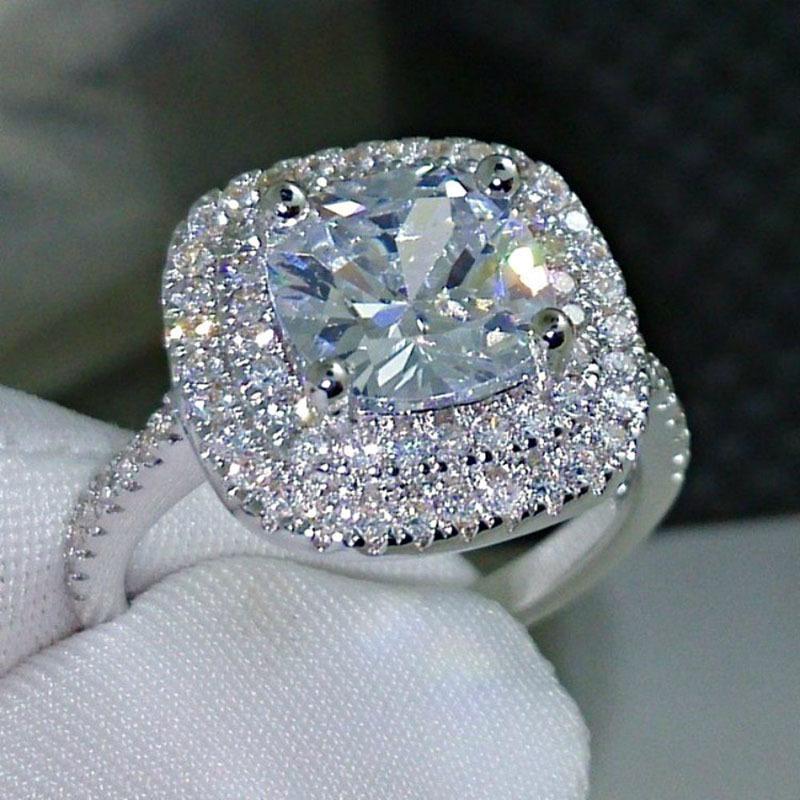 Inlaid Zircon Double Layer Tiger Claw Square Ring European and American Trendy Women's Topaz Ring