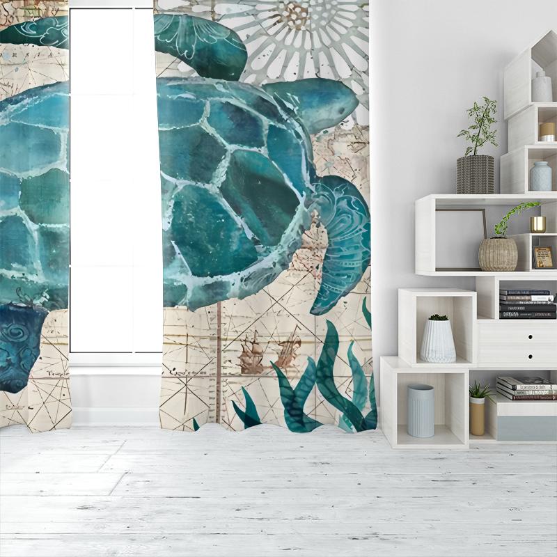 Морские животные Гавайи - Шторы с принтом - Полиэстер - подходят для спальни, гостиной, кабинета, приватные шторы, кухонная занавеска