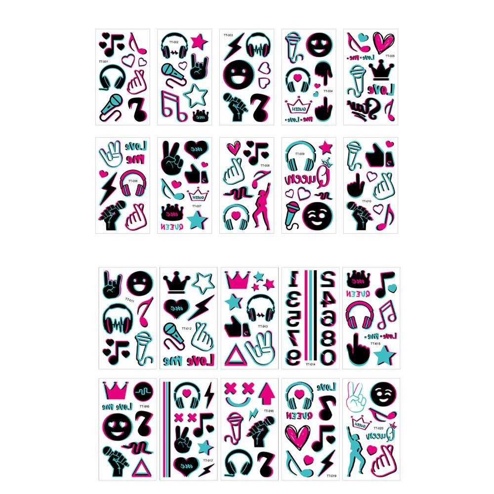 20 листов мультяшных светящихся тату-наклеек, безопасных для кожи, для DIY боди-арта, товары для вечеринок