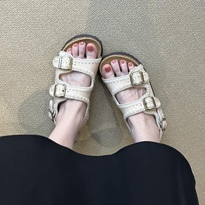 Женские повседневные сандалии на толстой подошве с ремешком и пряжкой, универсальные, увеличивающие рост, пляжные туфли