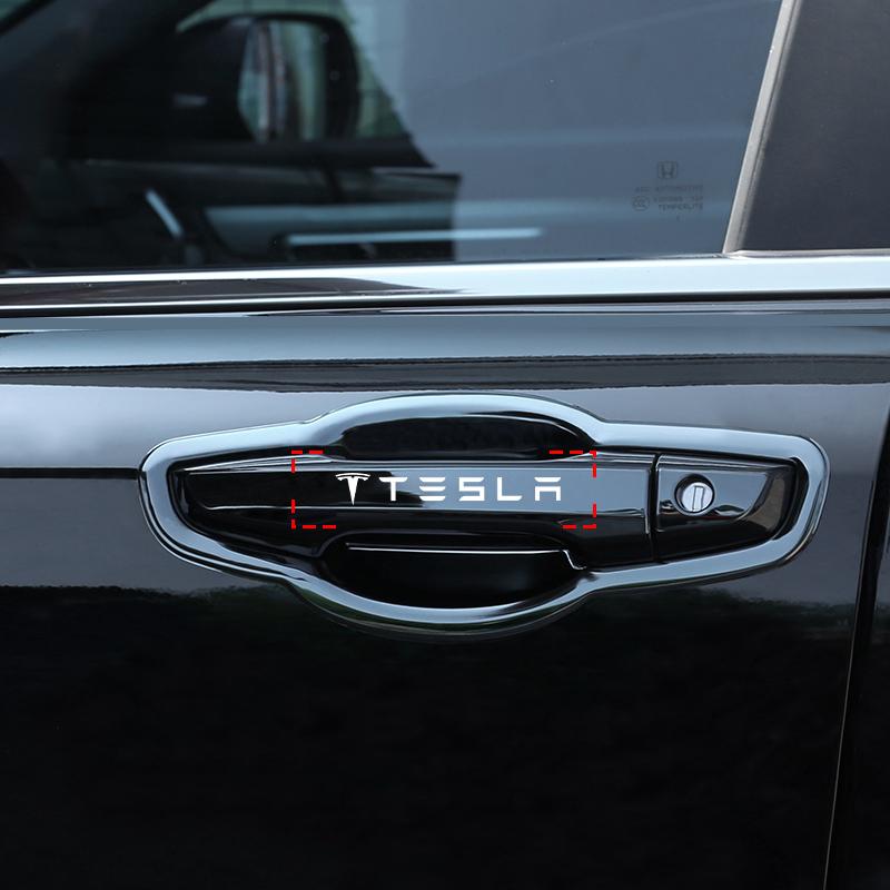 4Pc Car Door Handle 3D Stickers Tire Rear View Mirror Decals Styling For Tesla Model S Model X Model Y Cybertruck Model 3 Model Y