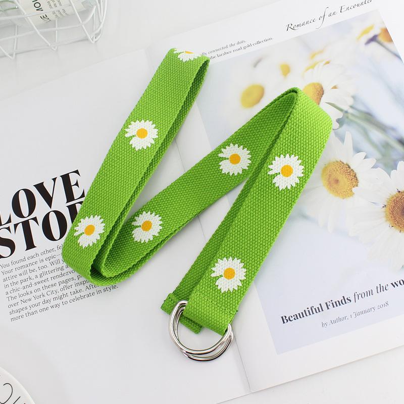 Студенческий Декоративный Джинсовый Ремень Маленькая Ромашка Унисекс Пряжка с Двойной Петлей Холщовый Ремень