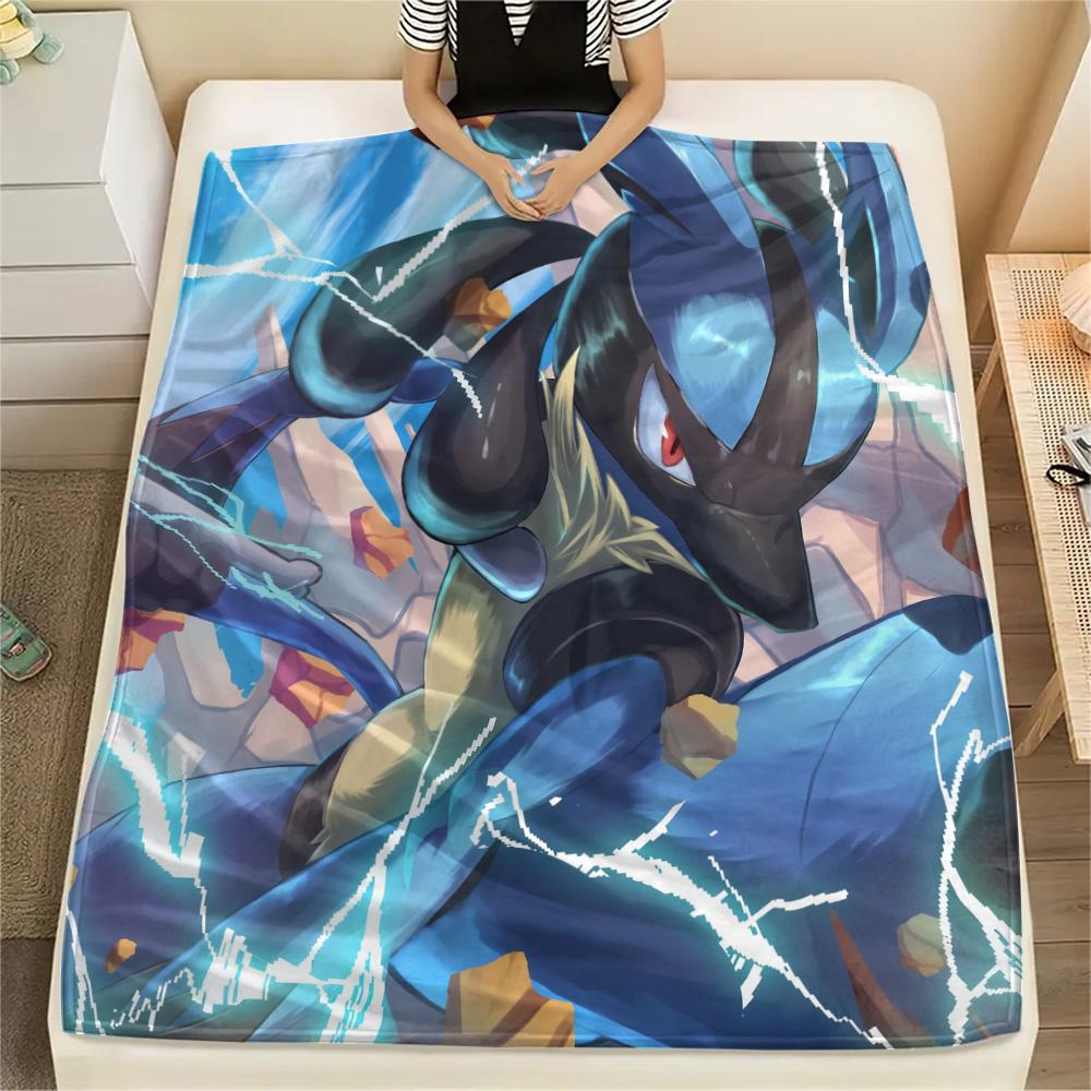 Lucario 4 Print Flannel Blanket, High quality Comfortable for All Seasons, Home Decor, Warmth and Comfort