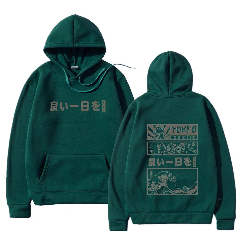 Harajuku унисекс толстовка с капюшоном японский кандзи мультфильм большая волна Токио негабаритный Streetw хип-хоп пуловер с капюшоном одежда унисекс