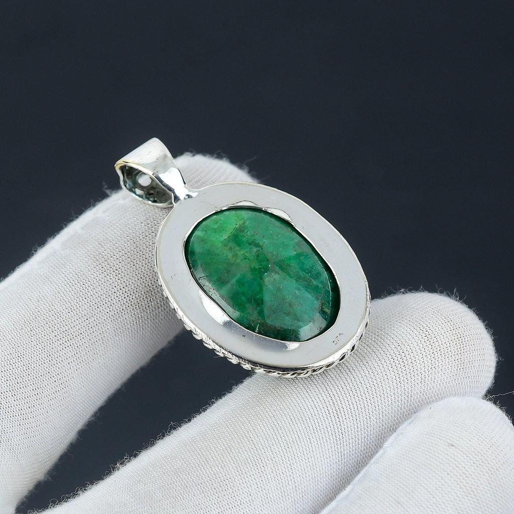Подвеска из изумрудного драгоценного камня, изумрудно-зеленый драгоценный камень, ювелирная подвеска ручной работы из стерлингового серебра 925 пробы для женских подарков, ювелирные изделия из драгоценных камней для нее