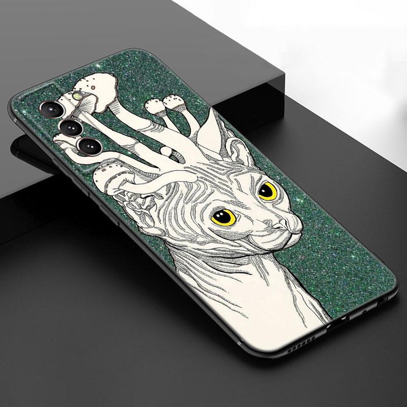 Aesthetic Trippy Mushrooms Black Silicone Phone Case For Samsung Galaxy S23 S21 S20 FE S24 S22 Ultra S10E S10 S9 S8 Plus