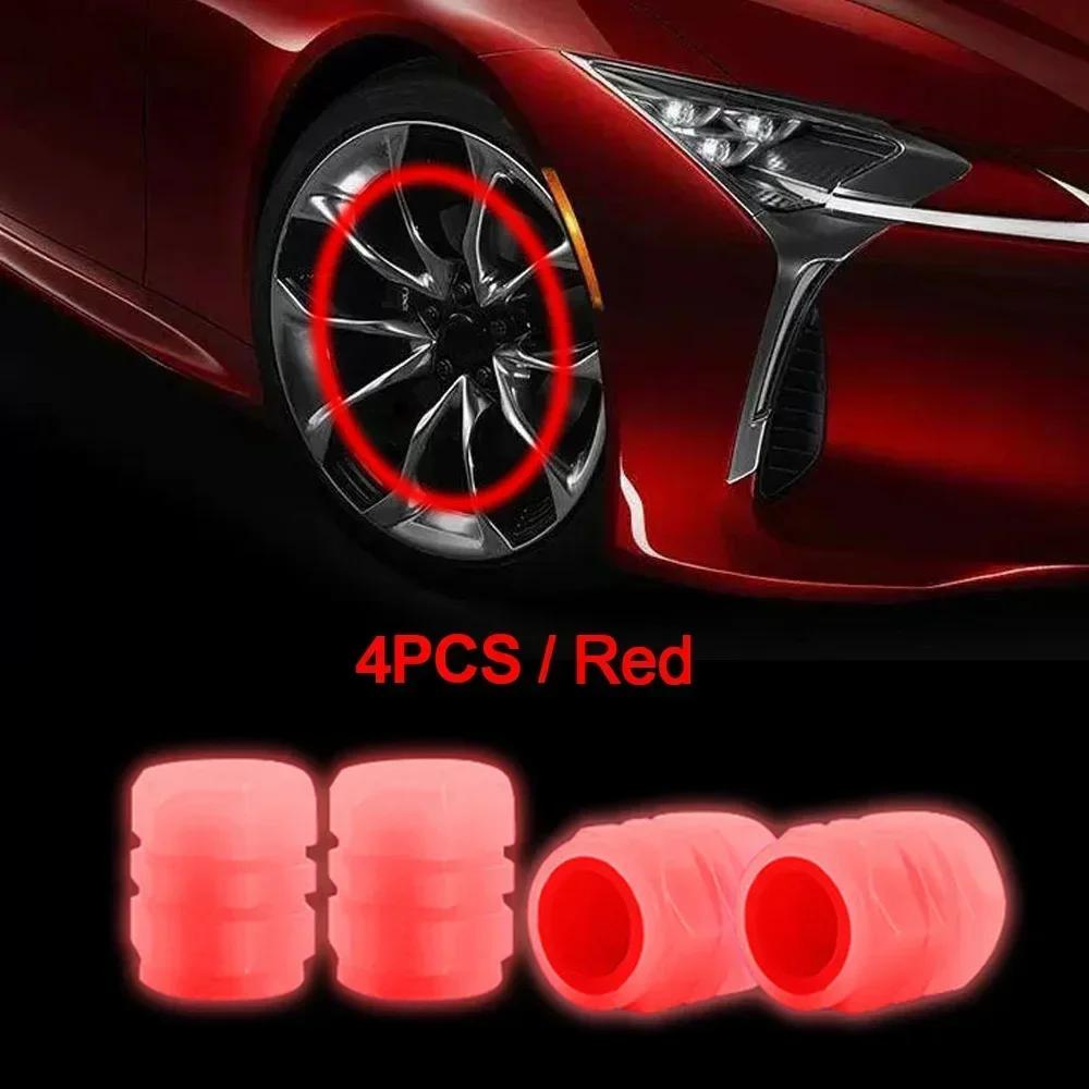 4Pcs Glow-in-the-Dark Tire Valve Caps Fluorescent Light Cover for Motorcycle Bicycle Car Truck Accessories