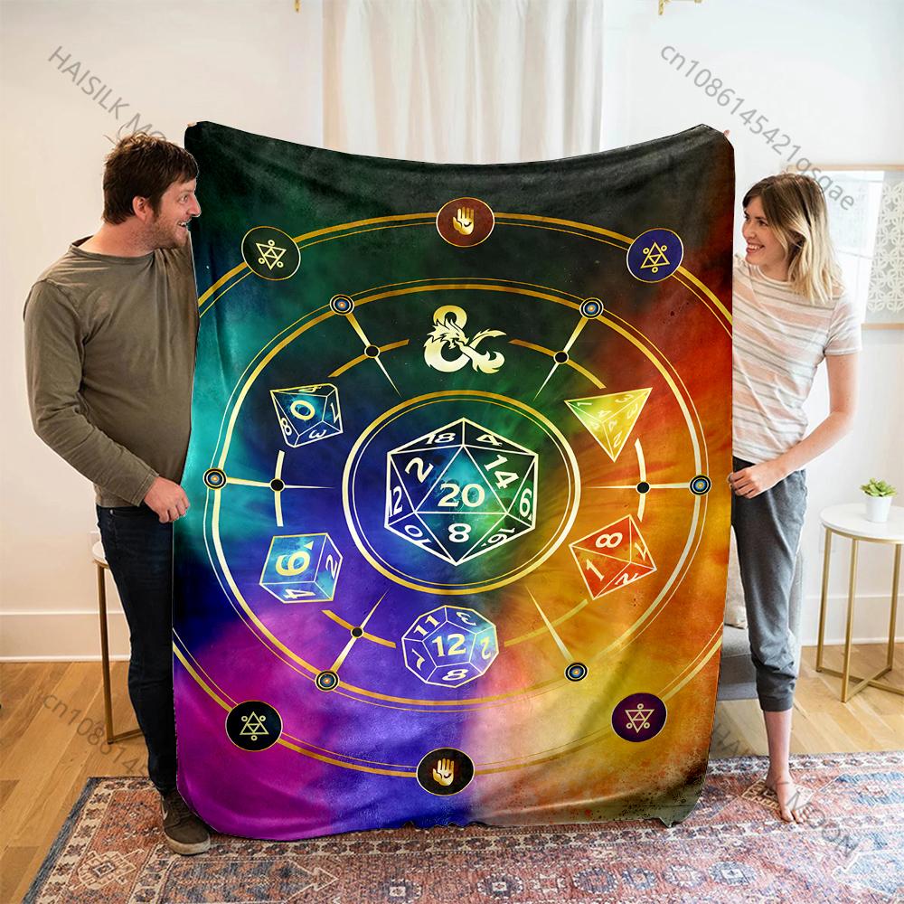 Colorful polyhedral dice arcane symbols Print Adult Child Warm Blanket Home Travel Car Soft Comfortable Suitable for all seasons