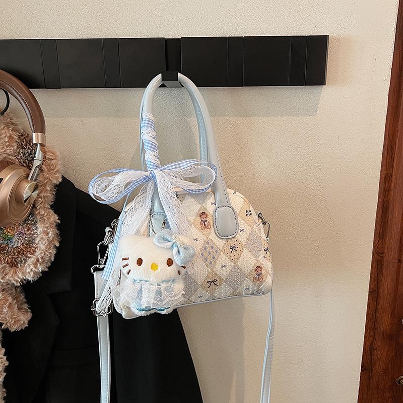 Корейская милая клетчатая сумка с бантом - Универсальная сумка через плечо и кроссбоди на осень/зиму 2025