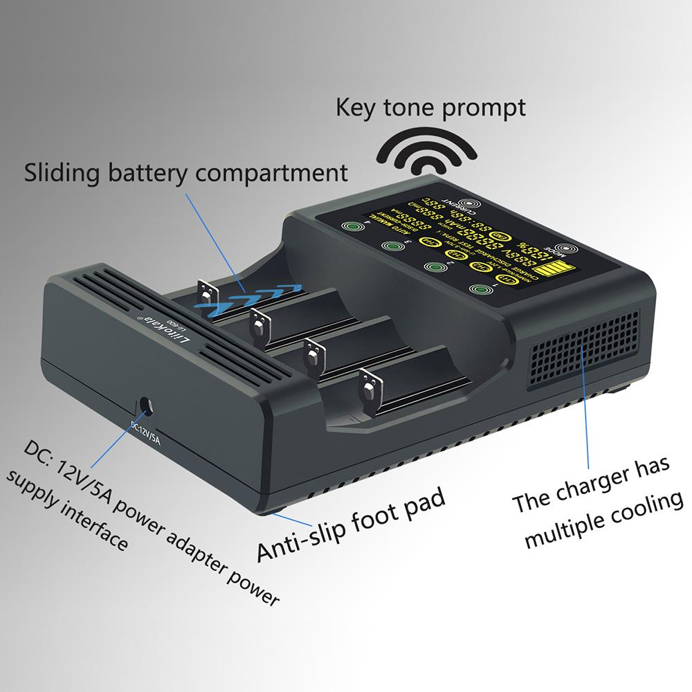 LiitoKala Lii-600 Li-ion-3.7V Ni-MH1.2V Battery Charger 4 Slots Independent Charging Portable 18350