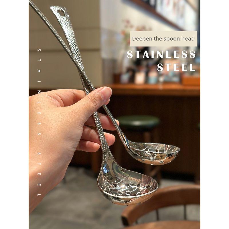 Handle! Deutrich 1810 Stainless Steel Spoon for Scooping Meatballs, Hot Pot Spoon, Thickened Household Porridge Spoon, Strainer Spoon, Soup Spoon