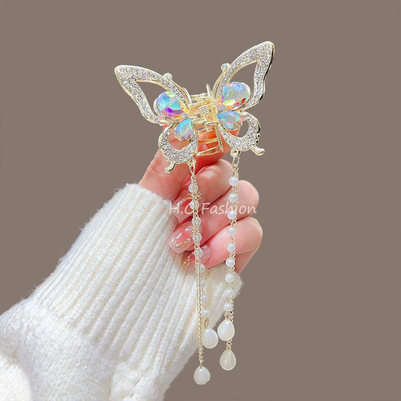 Tassel Butterfly Pearl Hair Clip Women Hair Claw Hairpin Hair Crab Hairaccessory