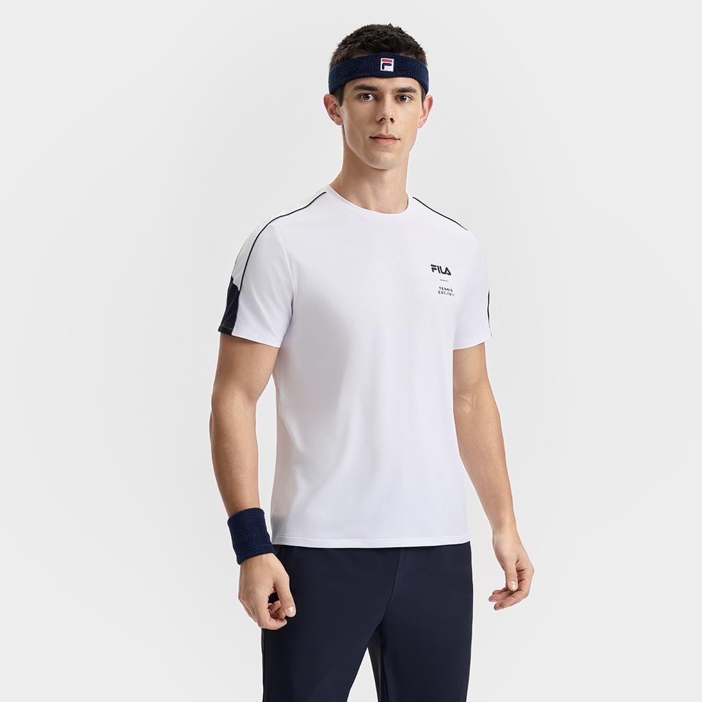 Fila Athletics Tennis Fashion Simple Casual Classic Versatile Sports Comfortable Knitted Short Sleeve T-Shirt Men Tops Jade-White A11M523118FWT