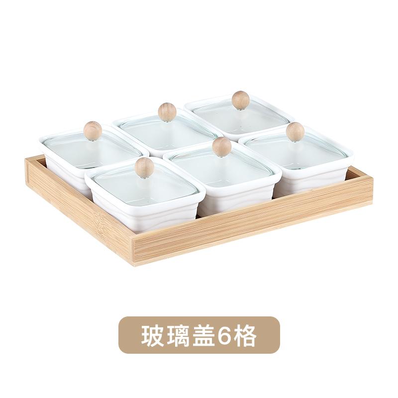 Белая керамическая тарелка для закусок Поднос для закусок Деревянная крышка Стеклянная крышка Деревянные поддоны Набор тарелок для закусок Сухофрукты Фруктовая чаша Поднос для конфет