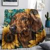 Sunflowers and puppies Print Flannel Blanket,High quality Comfortable for All Seasons,Home Decor,Warmth and Comfort,Perfect for Christmas Gifts