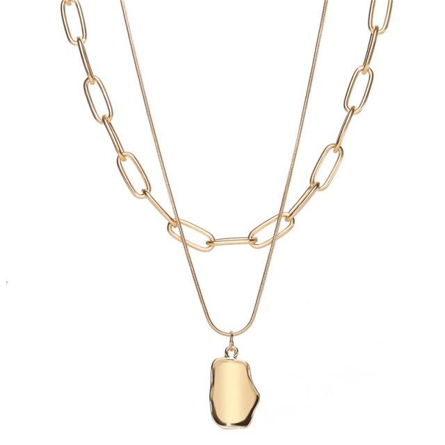 17 км корейское многослойное ожерелье с подвеской в ​​виде монеты в виде бабочки для женщин, золотистое, серебряное, толстая цепочка, ожерелья, модные ювелирные изделия 2021