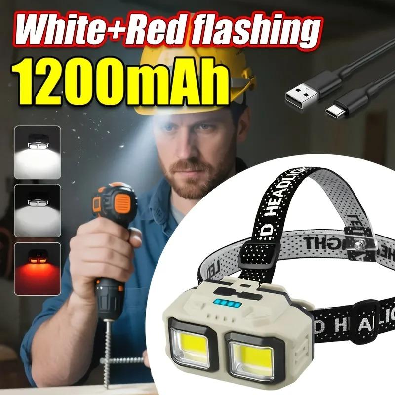 Мощный индукционный COB LED налобный фонарь, перезаряжаемый через USB, рабочий свет для улицы, кемпинга, поисковый свет, налобный фонарь для рыбалки
