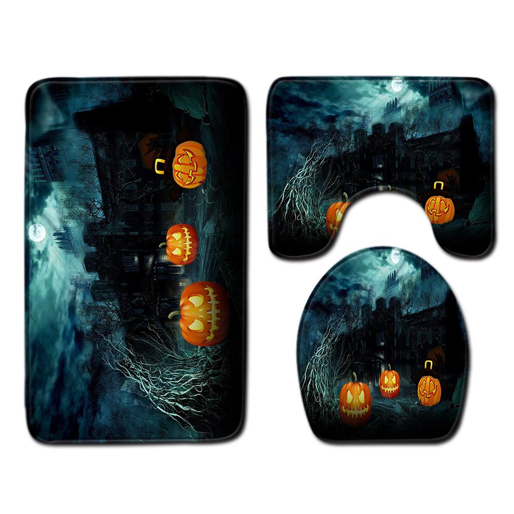 Halloween Shower Curtain Floor Mat Combination Four-Piece Set Kitchen Absorbent Non-Slip Carpet Bedroom Door Mat