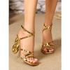 Fashion New Style Fashionable Golden Narrow Band Square Toe Women's Sandals Designer Fretwork High Heels Ankle Buckle Strap Ladies Shoes