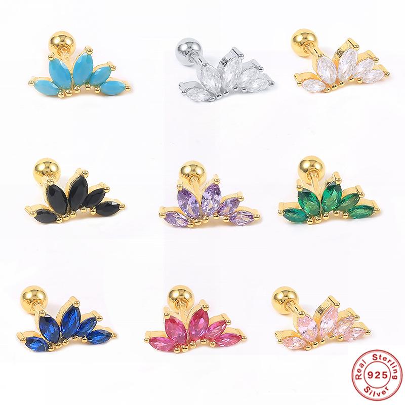 Серьги-гвоздики с цветочным пирсингом из стерлингового серебра S925 пробы, миниатюрные серьги-гвоздики с цирконием