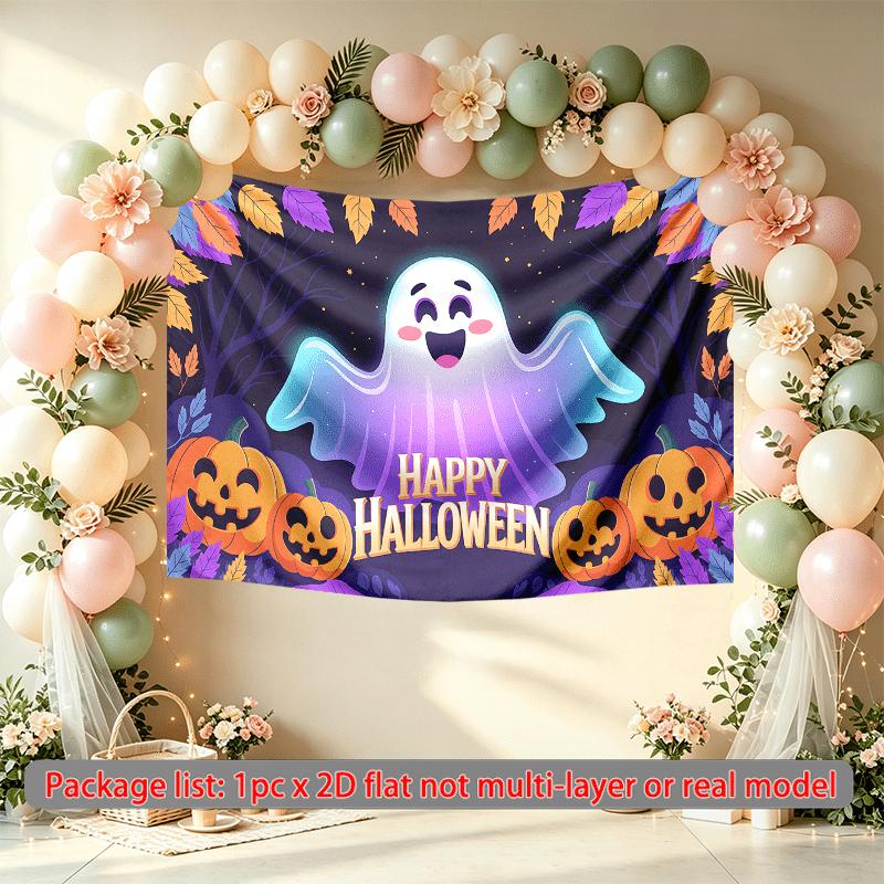 Party Banner Pumpkin Leaves Halloween Backdrop, Polyester Wall Decor for Celebration & Photos