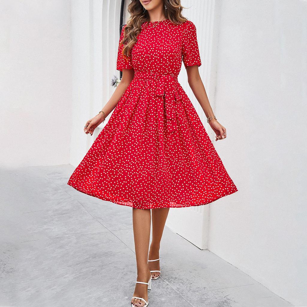 Women's Polka Dot Lace-Up Dress - European & American Spring/Summer  Collection EMA