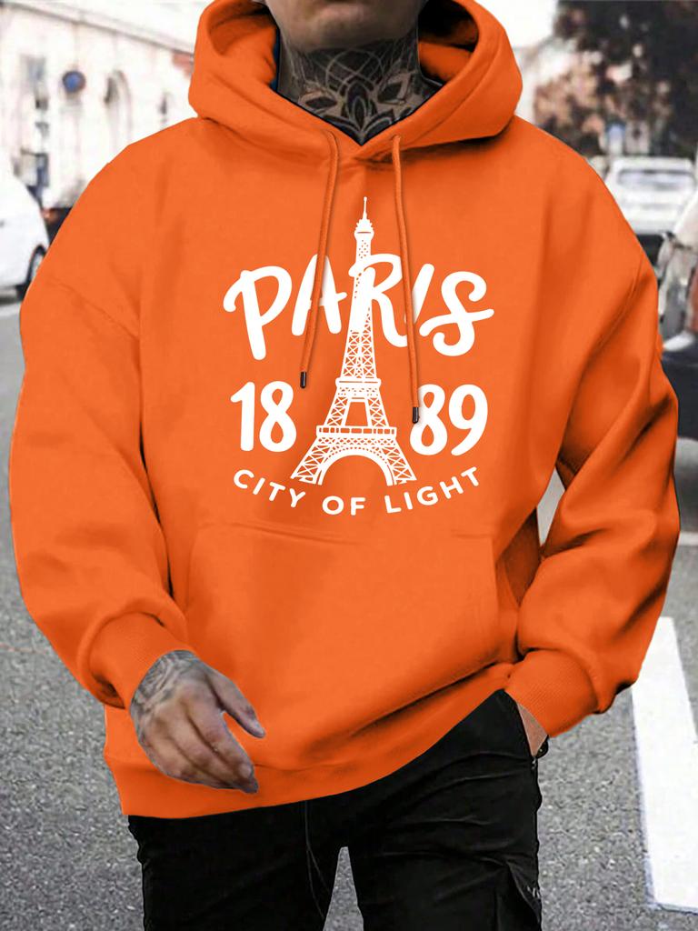 Pairs City Of Light 1889 Printing Hoodies Male Autumn Casual Hoody Fleece All-Match Pullover Pocket Loose Mens Streetwear