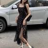 Y2k Vintage Black Mesh Dress Women Korean Style Dresses Fairy Floral Summer One Piece Midi Slip Long Dress